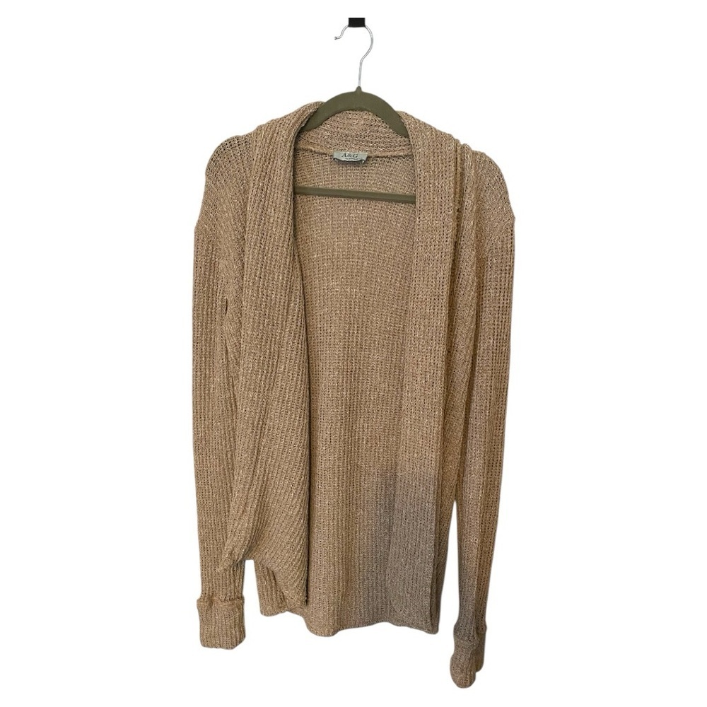 Tan Open-Front Knit Cardigan Sweater
